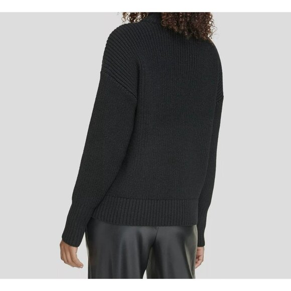 Karl Lagerfeld Paris Womens Black Mock-Neck Sweater W/ Metallic Karl Icon Graphi - Picture 2 of 10